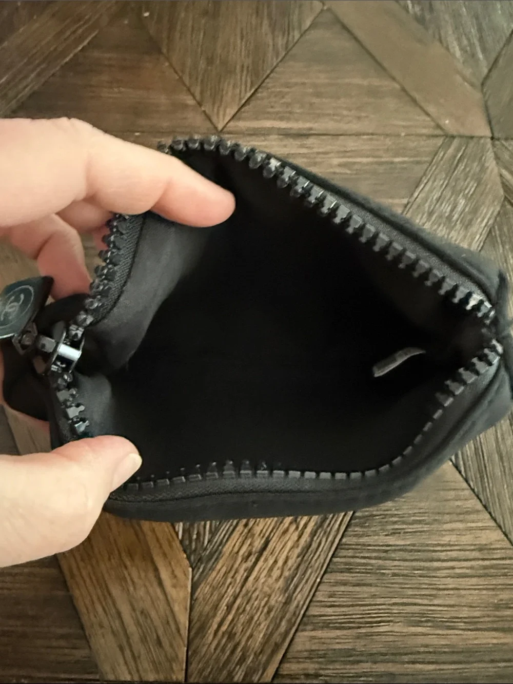 CHANEL Black Neoprene Cosmetic Pouch Makeup Bag Zip Case